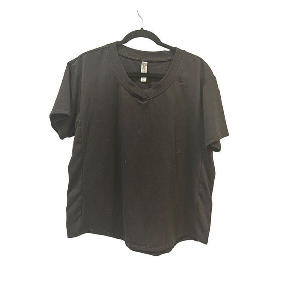 FN Black sweatshirt knit short sleeve t shirt. Vneck size large - Picture 1 of 4